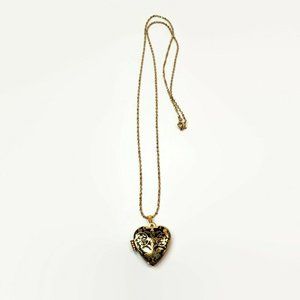 Fish Enterprises Gold Tone Black Enamel Heart Locket Necklace  24"